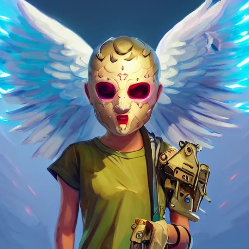 Prompt: Angel cherub balaclava mask fantasy art apex fortnite Video game icon, 2d game art gta5 cover , official fanart behance hd artstation by Jesper Ejsing, by RHADS, Makoto Shinkai and Lois van baarle, ilya kuvshinov, rossdraws