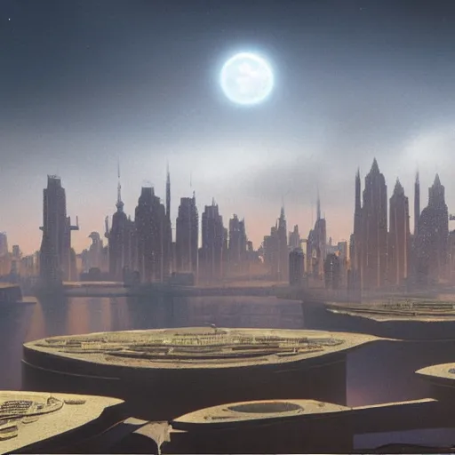 Image similar to matte painting of a sprawling city on the surface of bajor, by syd dutton