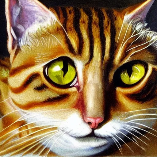 Prompt: high quality high detail painting by lucian freud, hd, brown cat with yellow eyes