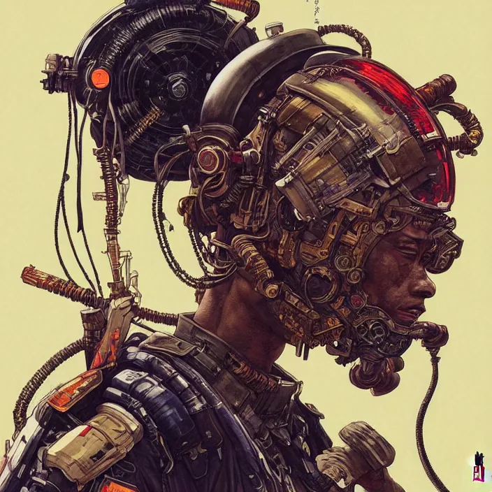 Image similar to a beautiful ukiyo painting of travis scott as a timepunk battle space pilot, wearing space techwear, detailed close up portrait, intricate complexity, concept art, by takato yamamoto, wlop, krenz cushart. cinematic dramatic atmosphere, sharp focus, digital full likeness art. center frame