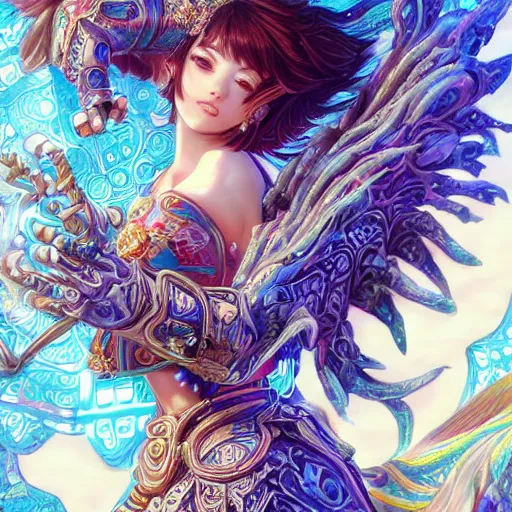 Prompt: legally kind colorful female sacred mech paladin lion dancer pacific rim studio portrait of absurdly beautiful, elegant, young sexy elegant woman, super fine surreal detailed face illustration by kim jung gi, iraq nadar, intricate lines, sharp focus, vibrant colors, matte, octopath traveler, final fantasy, unreal engine highly rendered, global illumination, radiant light, intricate environments