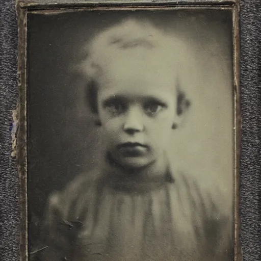 Prompt: tintype photo of a creepy