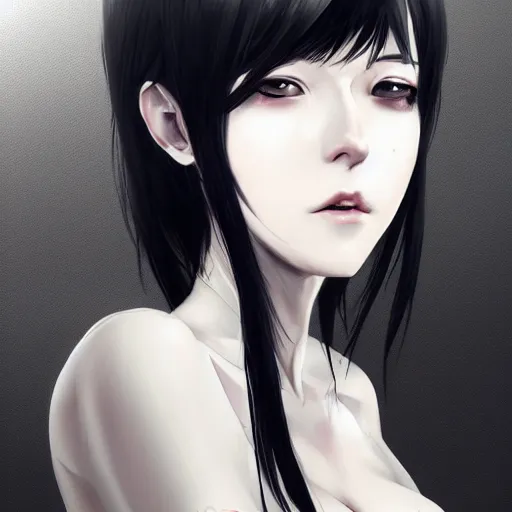 Image similar to heroine, beautiful, sui ishida with black hair, hyperrealistic, highly detailed, 8 k, a real photographic, digital art, character, realistic, full body portrait, artstation