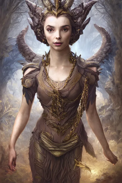 Image similar to A fantasy book style portrait painting of a hybrid Jodie Comer, Anya_Taylor-Joy as a Mystical Valkyrie Reptilian-Anubis Atlantean Warrior, François Boucher, Oil Painting, unreal 5, DAZ, hyperrealistic, octane render, Regal, Refined, Detailed Digital Art, RPG portrait, William-Adolphe Bouguereau, Michael Cheval, Walt Disney (1937), Steampunk, Volumetric Golden dappled dynamic lighting, Highly Detailed, Cinematic Lighting, Unreal Engine, 8k, HD