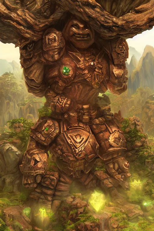 Image similar to zelda fantasy art giant golem troll wood rock greeble gemstone, global illumination ray tracing hdr fanart arstation by sung choi and eric pfeiffer and gabriel garza and casper konefal