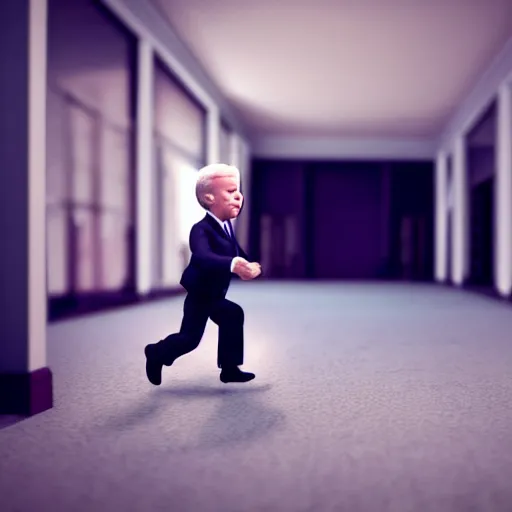 Image similar to joe biden chasing a child in the backrooms, hyper - realistic, 4 k, octane - render, realistic.