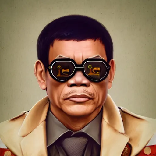 Prompt: a profile picture of duterte with steampunk googles, by ROSS tran, 4k