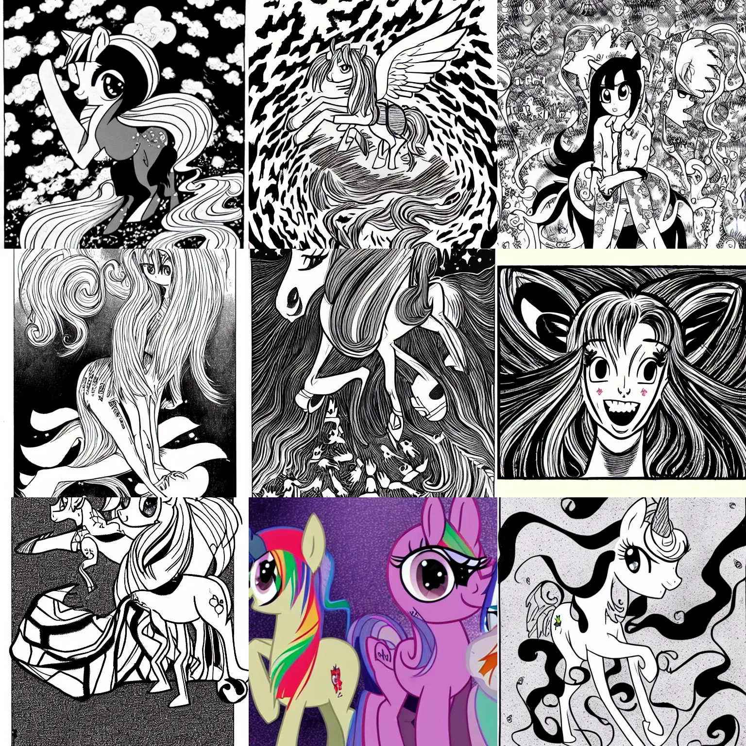 Prompt: My little pony by Junji Ito