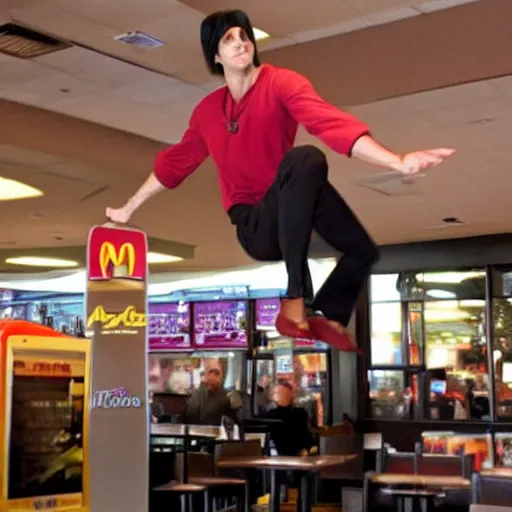 Image similar to criss angel mindfreak levitating over mcdonalds