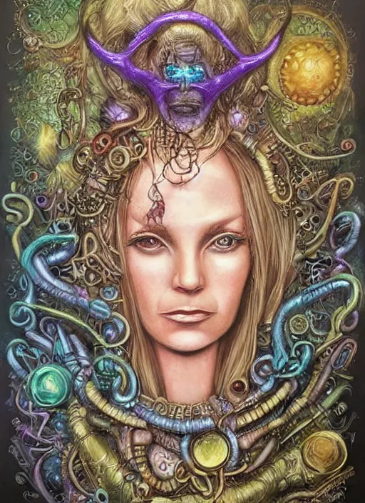 Prompt: biopunk genie portrait by julie bell, intricate biopunk patterns, detailed