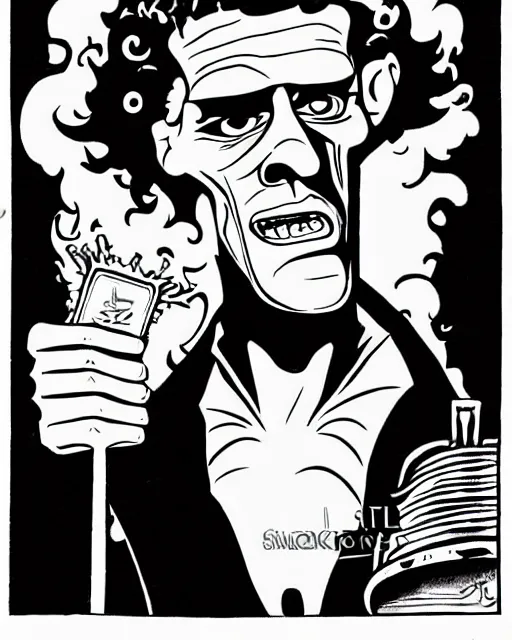 Image similar to frankenstein's monster as an elvis impersonator. funny cartoon, comic illustration, humor, humorous, comedic, professional, award - winning