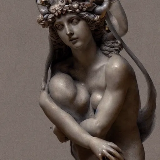 Image similar to sculpture of persephone, goddess of the underworld, made by michelangelo, art station, concept art