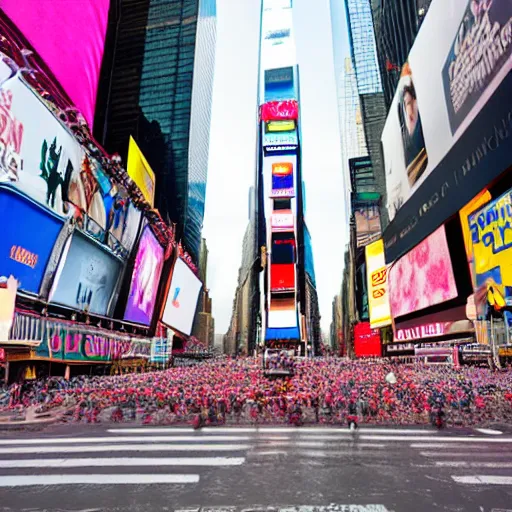 Prompt: 5 0 ft high birthday cake in the middle of times square, canon eos r 3, iso 2 0 0, 1 / 1 6 0 s, 8 k, raw, unedited, symmetrical balance, in - frame