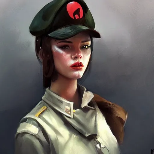 Prompt: portrait of beautiful muscilar girl with plump lips in team fortress 2 style, tragic, military art, concept art, fantasy, hd shot, digital portrait, beautiful, artstation, comic style, by artgerm, guy denning, jakub rozalski, magali villeneuve and charlie bowater