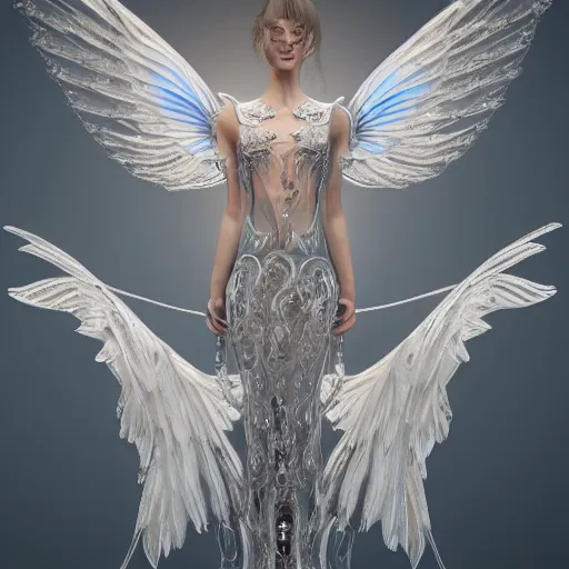 Prompt: Mesmerizing ethereal Y2K crystal chandelier inspired wings full of swirls, couture, hyperdetailed, artstation, cgsociety, 8k