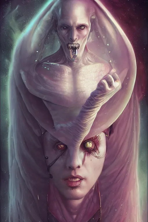 Image similar to portrait of an elegant alien vampire king, straight on portrait, full body character concept art, honeycomb, by artgerm, tom bagshaw, gerald brom, vaporwave colors, lo - fi colors, vaporwave, lo - fi, moody vibe, goth vibe, 4 k, hd,