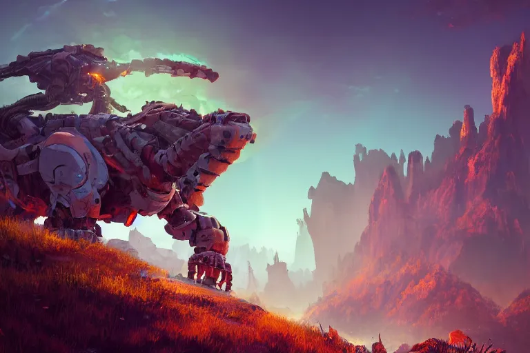 Image similar to tremortusk machine mecanical creature robot of horizon forbidden west horizon zero dawn bioluminiscence global illumination ray tracing hdr fanart arstation by ian pesty and alena aenami artworks in 4 k