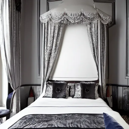 Image similar to bedroom at extremely expensive victorian - era hotel in london. high - fashion boutique hotel. detailed beautiful photography.