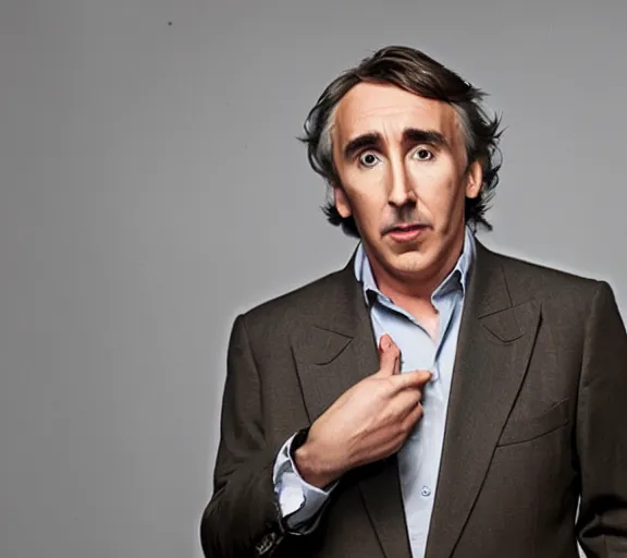 Image similar to a promotional studio photograph of Steve Coogan as Alan Partridge; f/1.4; 90mm