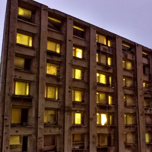 Prompt: soviet brutalist architecture, well lit, night