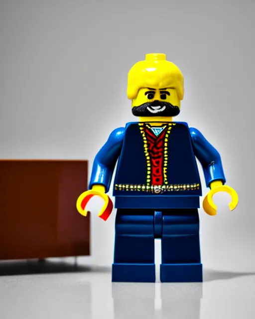 Image similar to photo of official lego lech!!! wałesa!!! with moustache! minifigure, 4 k, product photography, high quality