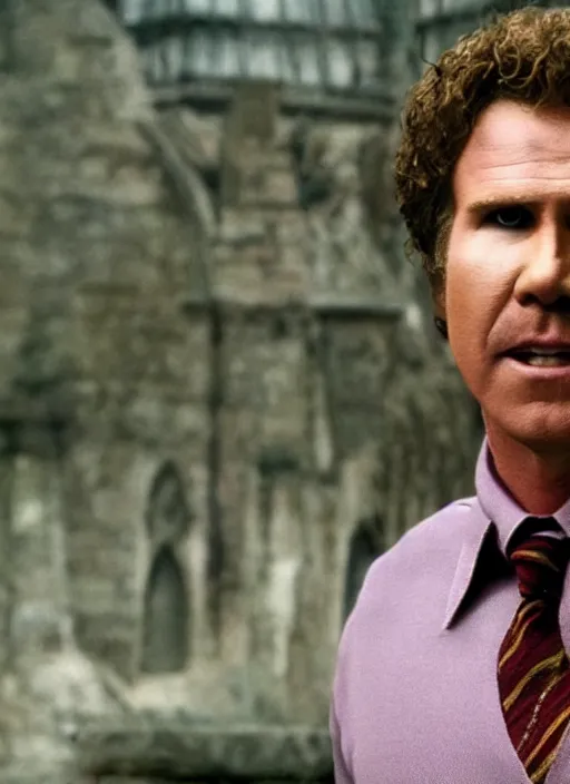 Prompt: will ferrell in harry potter, movie still frame, cinematic, 4 k