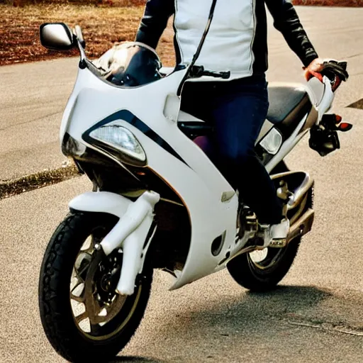 Image similar to a bunny wearing protective gear riding a 1 9 8 6 - suzuki - dr - 6 0 0!!!, highly detailed, 8 k photography, artstation trending, czeiss lens, matte, sharp focus, highly detailed, 4 k, hdr, smooth, sharp focus, high resolution, award - winning photo, photorealistic, art by artgerm, large shot