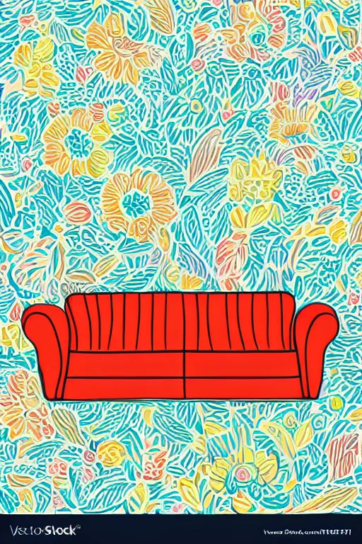 Prompt: minimalist boho style art of a colorful couch, illustration, vector art