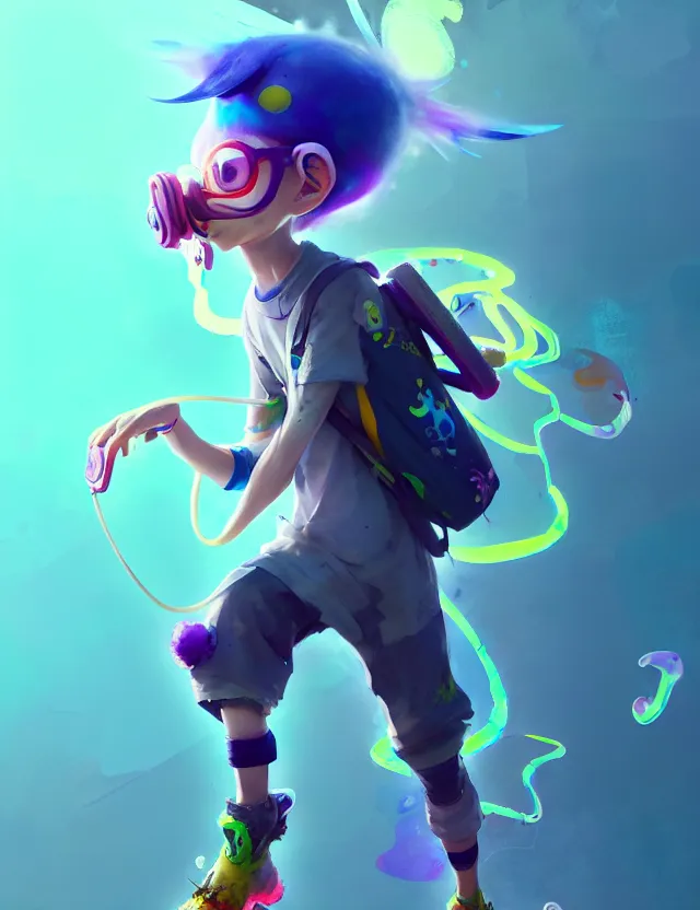 Prompt: a beautiful portrait of a cute splatoon anime boy wearing sport clothing and leggings under shorts barefoot. character design by cory loftis, fenghua zhong, ryohei hase, ismail inceoglu and ruan jia. artstation, volumetric light, detailed, photorealistic, fantasy, rendered in octane