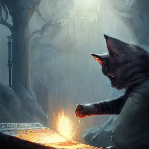 Image similar to cat sorcerer, dnd fantasy digital art by Greg Rutkowski