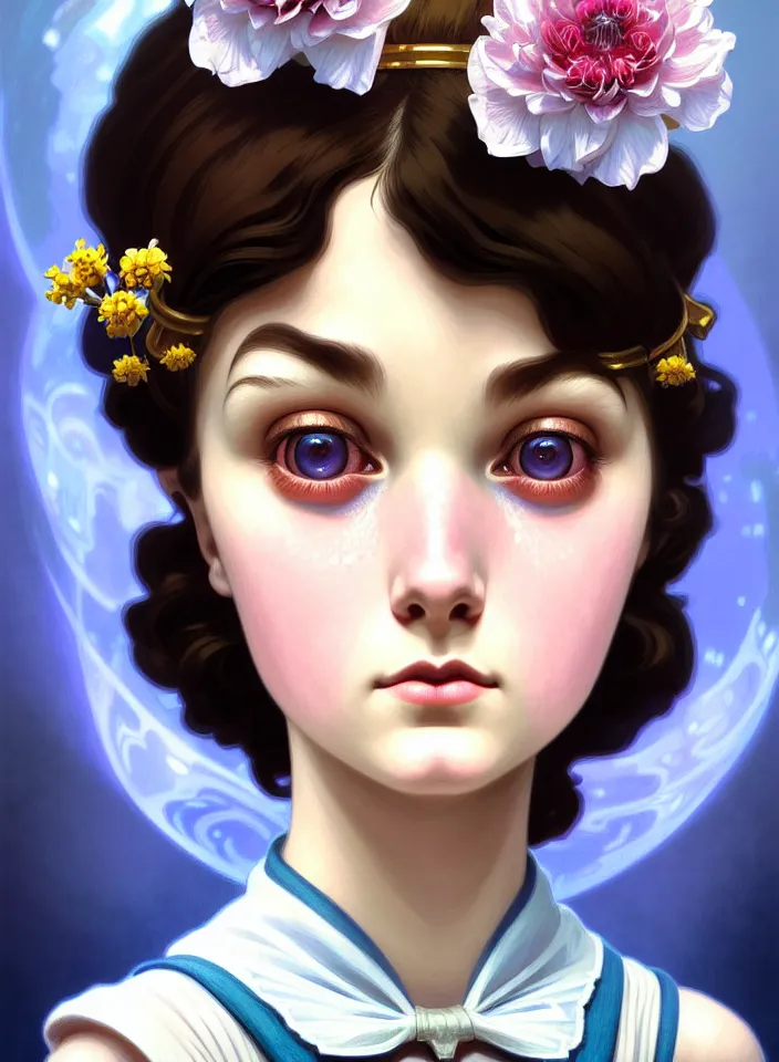 Prompt: symmetry!! close face portrait of a young girl from bioshock, vintage dress, flower headband!! underwater atmosphere, intricate, serene, highly detailed, digital painting, artstation, symmetric concept art, smooth, sharp focus, illustration, art by artgerm and greg rutkowski and alphonse mucha, 8 k