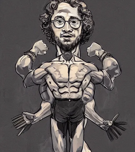 Prompt: Gigachad sigma buff macho Sam Hyde, standing triumphant and proud, award winning photo, by James Jean