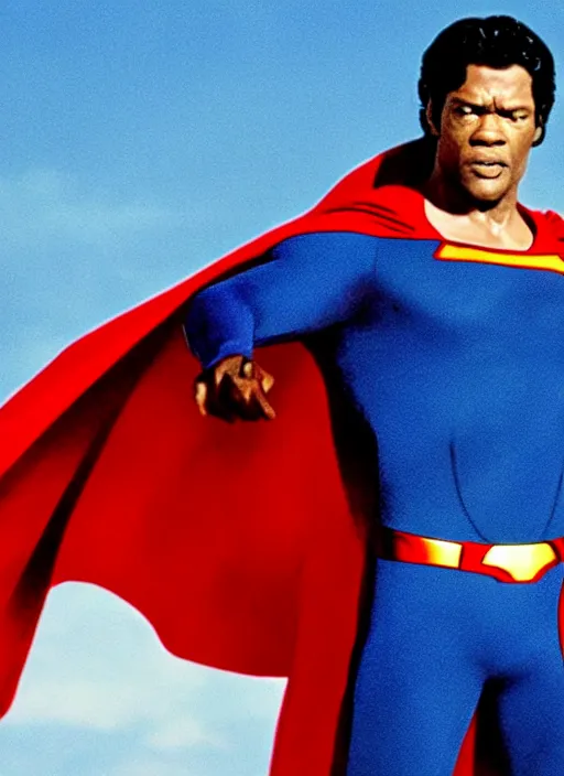 Image similar to film still of Samuel L Jackson as Superman in Superman, 4k