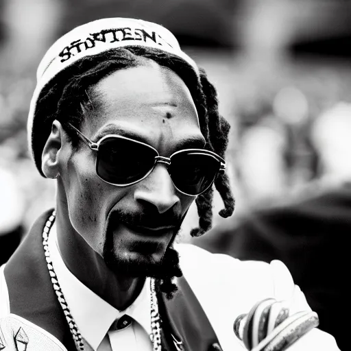 Prompt: vintage photograph of Snoop Dogg speaking at the Million Man March, Sigma 40mm, portrait, black and white