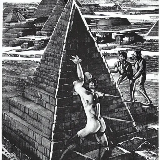 Prompt: tom of finland erecting of the pyramids in soviet russia