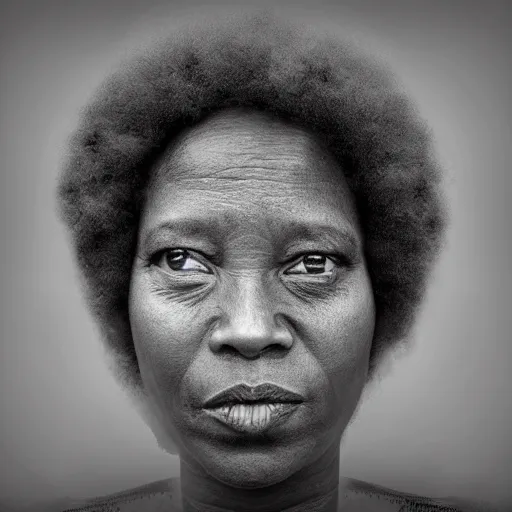 Image similar to photo of an afro woman in the style of lee jeffries