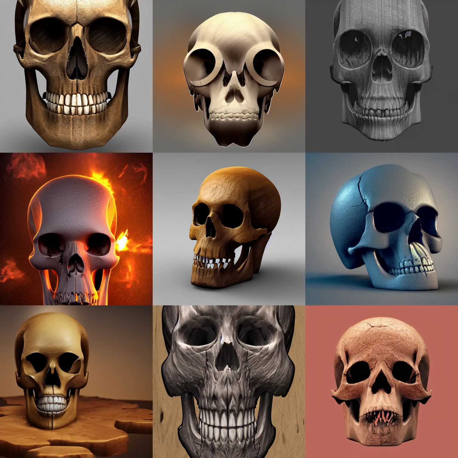 Prompt: 3D epic wooden skull emits deadly gas, artstation, blender, 16: 9