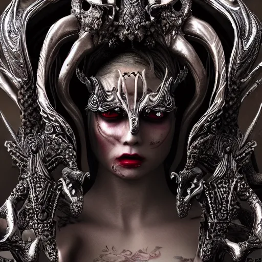 Image similar to the demon queen, 4 k, intricate detailed, jaw dropping, gorgeous, surreal, octane render