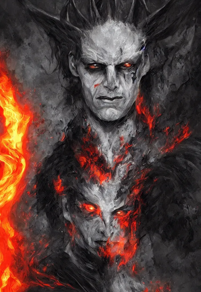 Image similar to a portrait of sandman as a demon in a fiery hell, eerie, dark, magical, fantasy, trending on artstation, digital art.