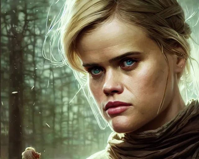 Image similar to highly detailed portrait of alice eve, in the walking dead, stephen bliss, unreal engine, fantasy art by greg rutkowski, loish, rhads, ferdinand knab, makoto shinkai and lois van baarle, ilya kuvshinov, rossdraws, tom bagshaw, global illumination, radiant light, detailed and intricate environment