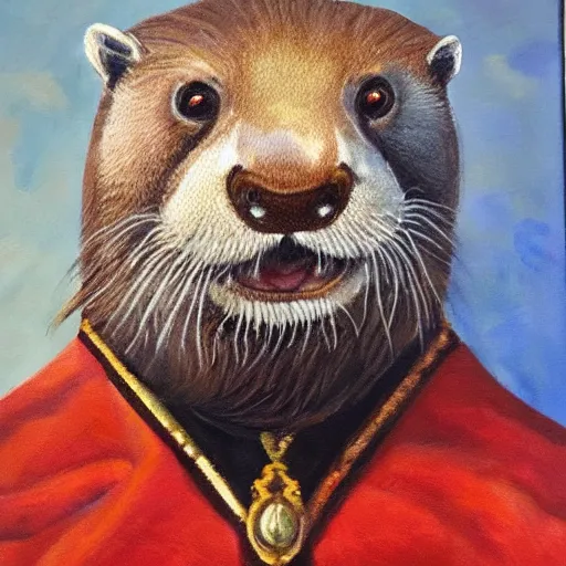 Image similar to oil painting of royal king otter dressed as a king