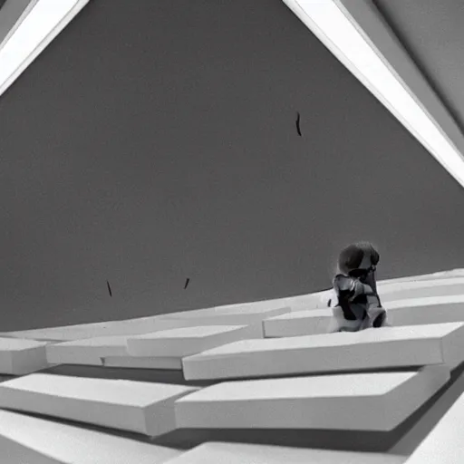 Prompt: a small open book floating in the middle of a large white room with no objects, xyz perspective, misterious, still from movie by stanley kubrick