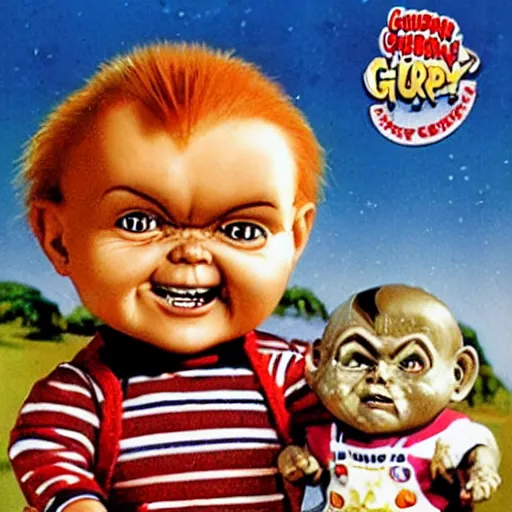 Image similar to chucky good guys doll, garbage pail kids card