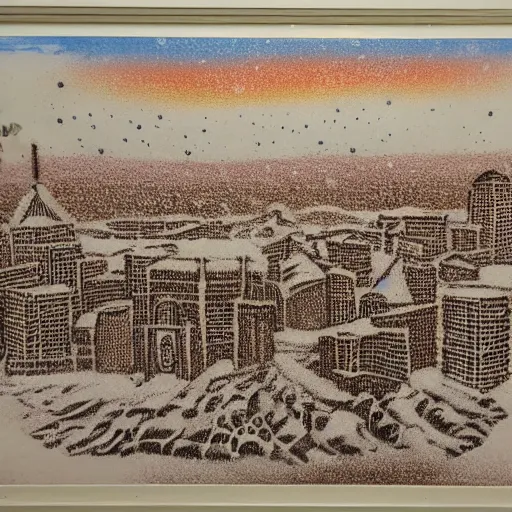 Prompt: sand painting of boston in winter, very detailed, studio lighting