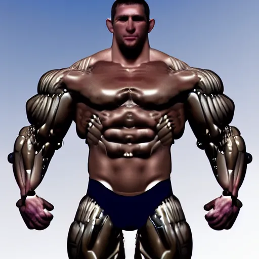 Image similar to a realistic detailed photo of a bodybuilder who is also a male android Chris Redfield, shiny skin, posing robotically, blank stare