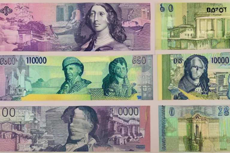 Image similar to paper money of utopia country, weird core