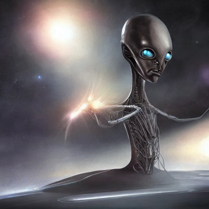 Image similar to first contact with abstract alien being, concept art, movie still