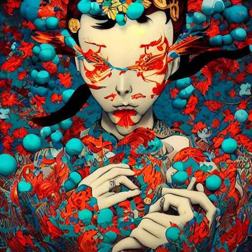 Image similar to james jean style, utagawa kunisada style, vfx art, unreal engine render, claymation style, colourful, volumetric light, digital painting, digital illustration, dramatic light,