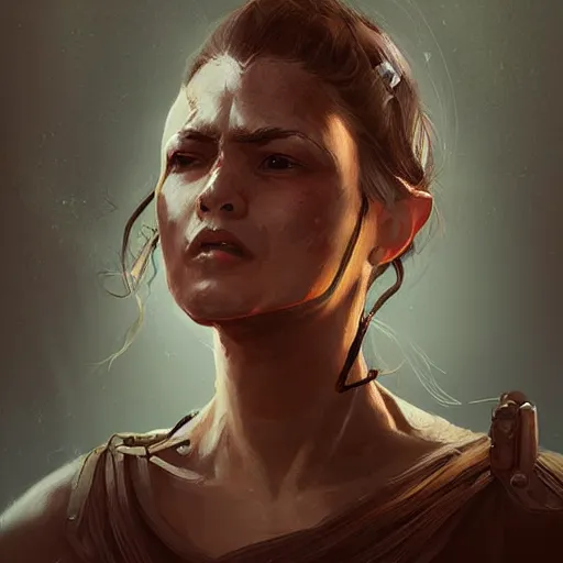 Prompt: portrait of a woman warrior, digital art, character art, by wlop