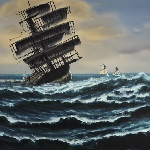 Image similar to oil painting of a kraken attacking a pirate ship